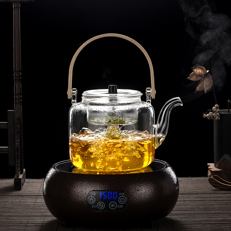 Glass handle pot, dual-purpose for steaming and boiling, filtering kettle, heat-resistant Gongfu tea set, household large-capacity teapot for boiling around a stove details Picture