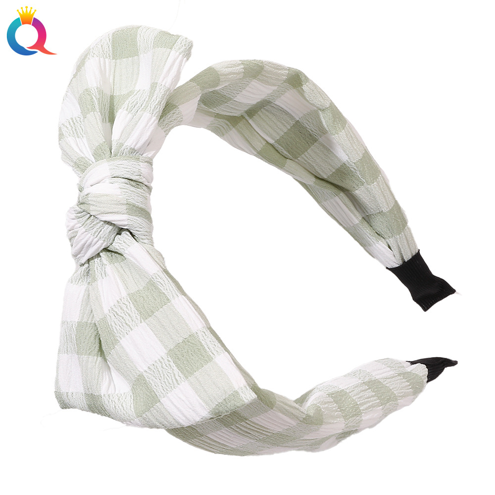 Qiyue Cross-border Amazon Bow check hair band, wide edge press hair band, elegant knot hair clip and hair accessory wholesale Item Picture