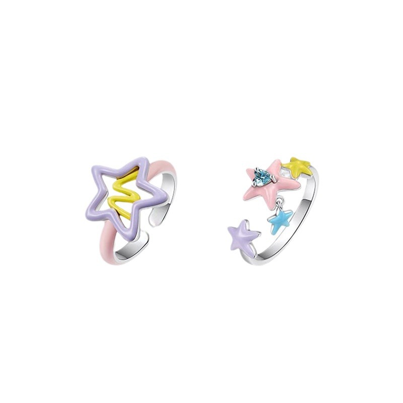 Graffiti five-pointed star, colored glazed star opening ring, a niche design for women, dopamine, fashionable and personalized index finger ring Item Picture