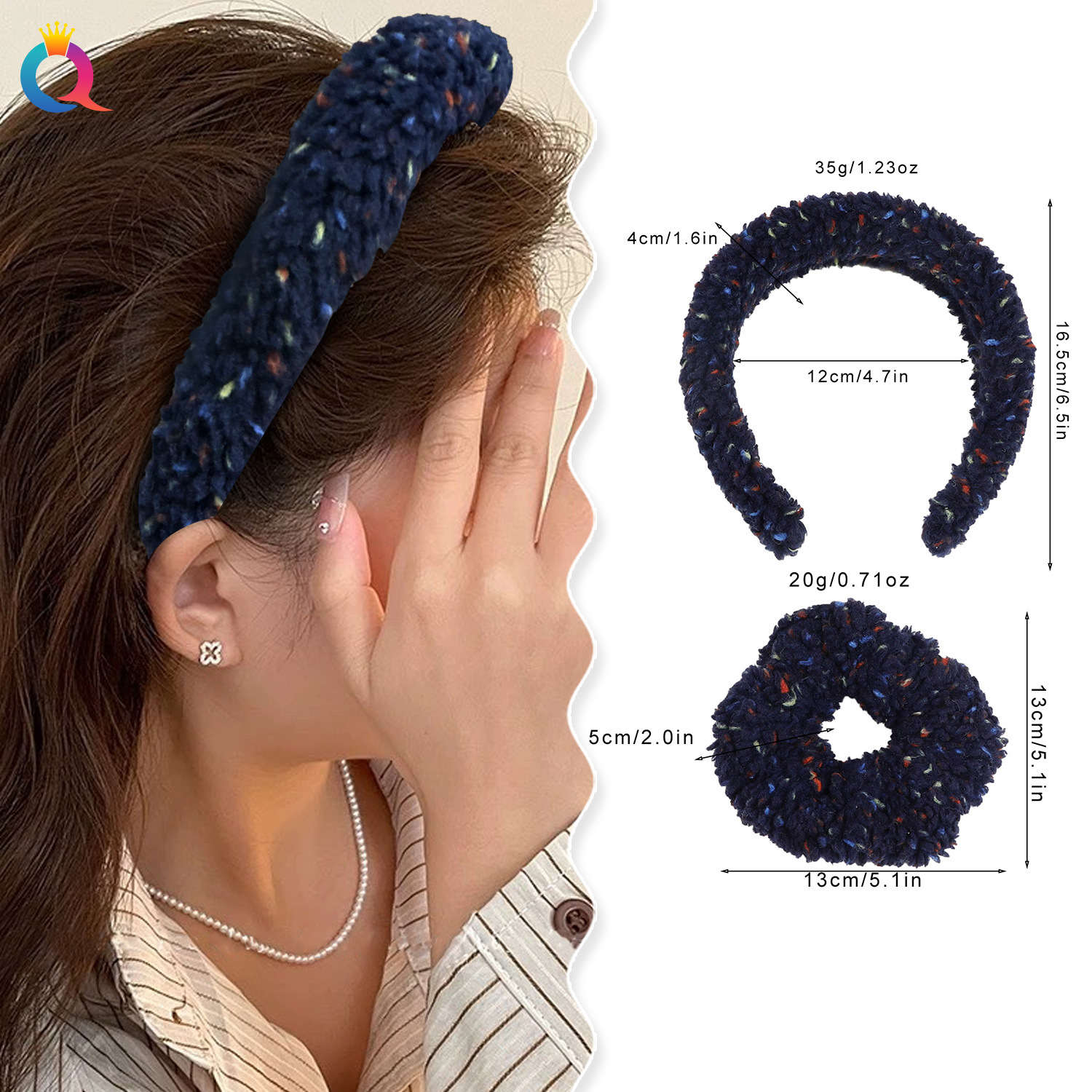 Qiyue Cross-border Autumn and Winter Lamb Hair Band for Women, Large Intestine Ring with colorful dots, Teddy hair coil, hair band, hair hole and hair accessory wholesale details Picture