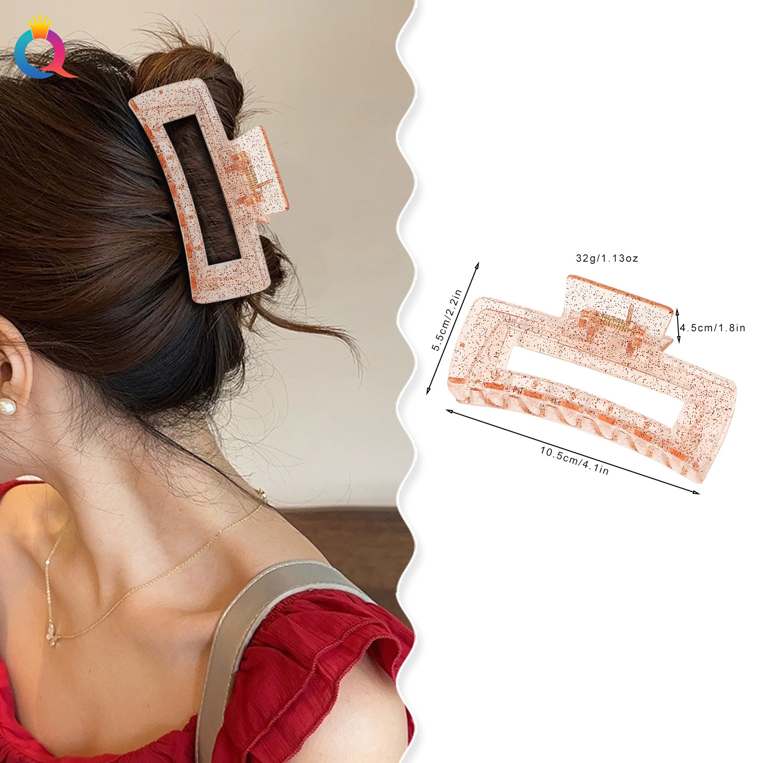 Qiyue Cross-border Transparent glitter hair clips, back of the head, updo hair clips, women's high-end shark hair clips, hair accessories wholesale details Picture