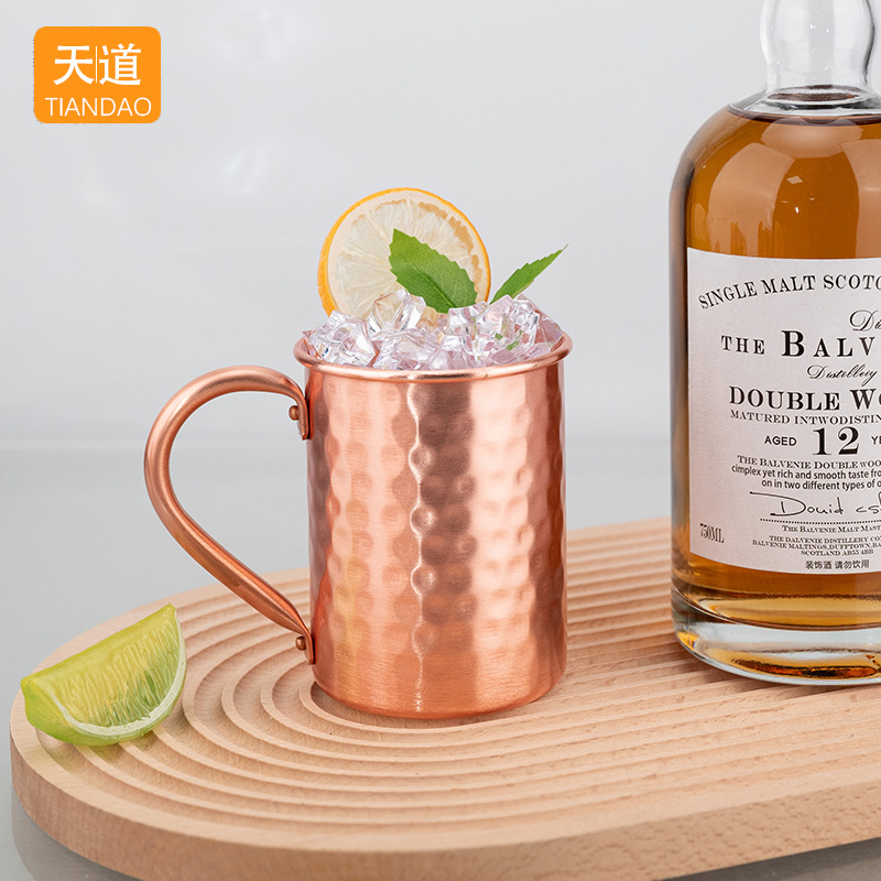 Cross-border retro pure copper hammered mug bar wine set, Moscow mule Cup cocktail set Specification drawing