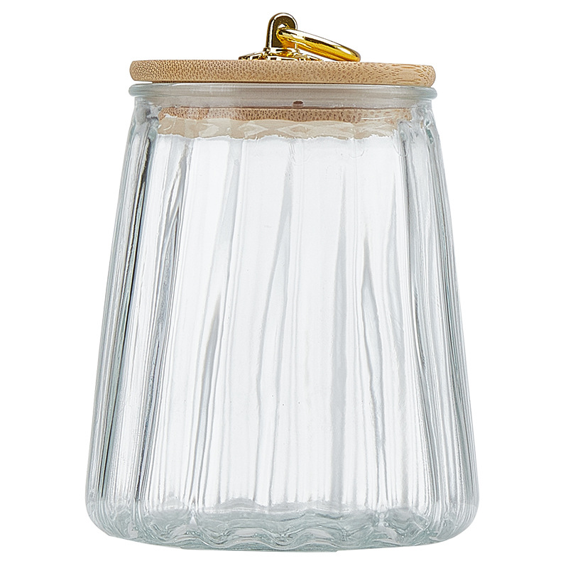 Household vertical pattern transparent heat-resistant tape lid sealed glass tea canister, snack storage box, flower tea and sugar canister Item Picture