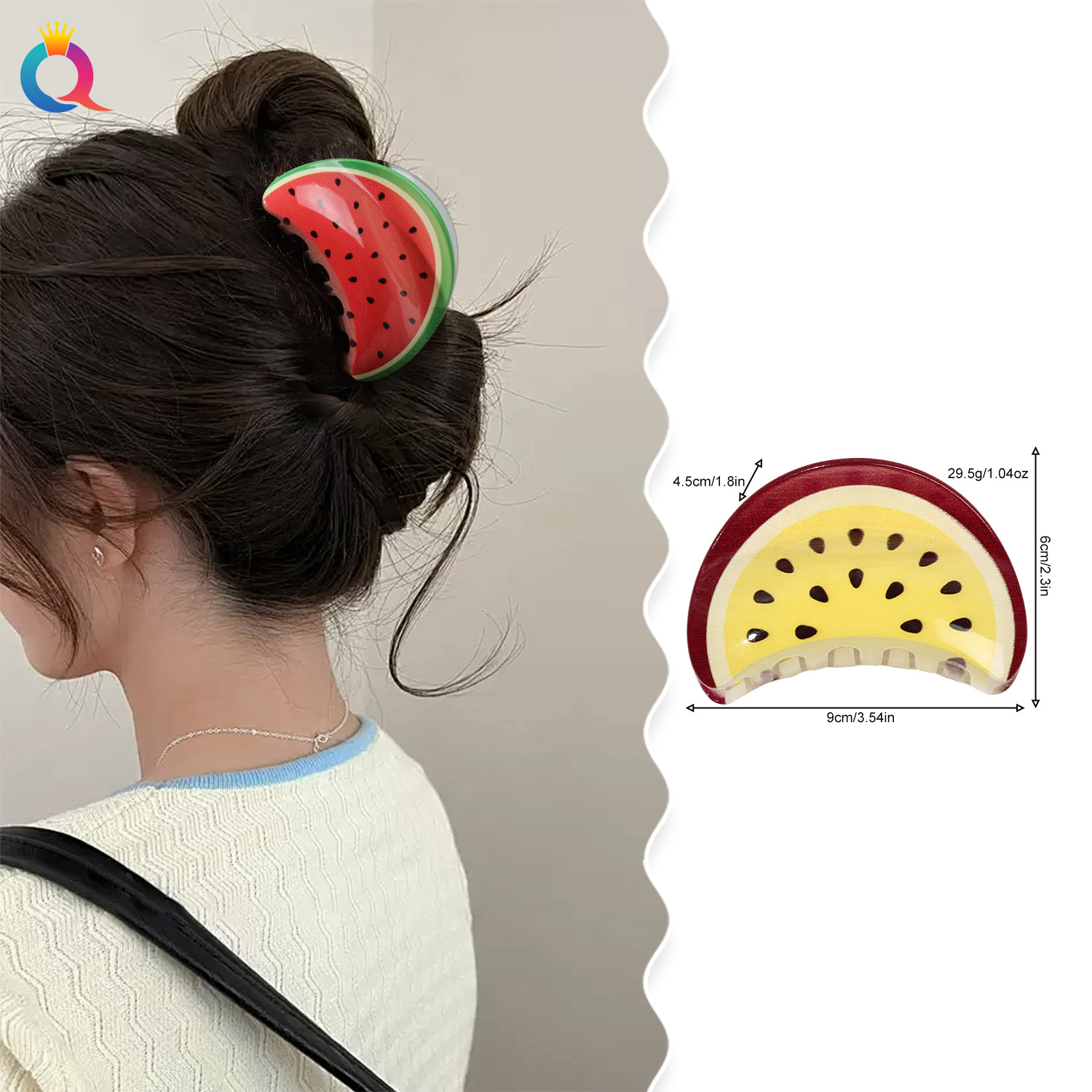 Qiyue Cross-border Korean-style fruit print grab clip, simple and elegant, high-end shark clip women's headwear and hair accessories wholesale details Picture