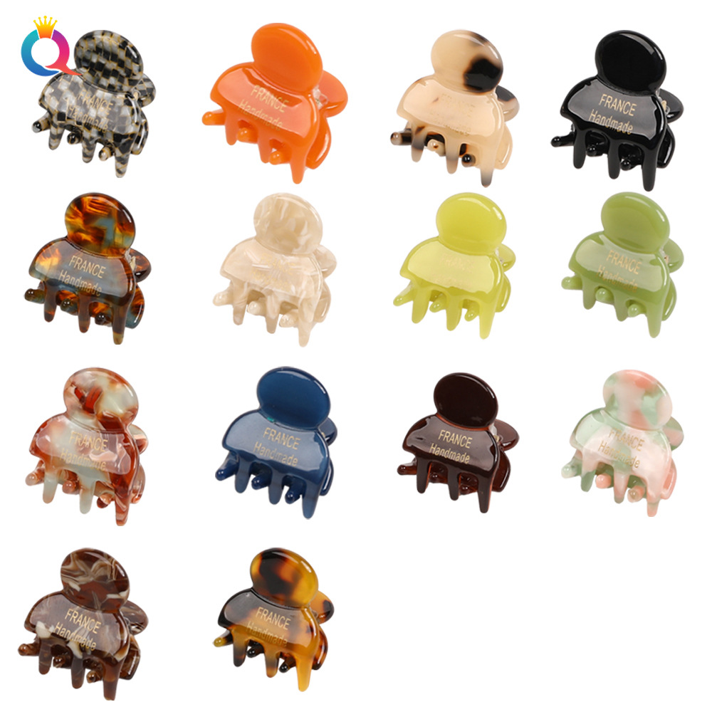Qiyue Cross-border Korean acetic acid hair clips, solid color gold label small grabbers, simple and elegant bangs hair clips for girls wholesale details Picture