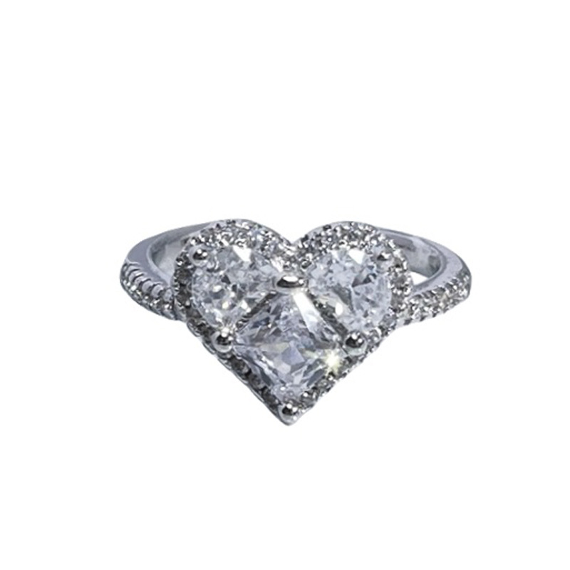 A French light luxury and high-end heart-shaped diamond zirconia open ring for women on Instagram, with a cool style and versatile style Item Picture