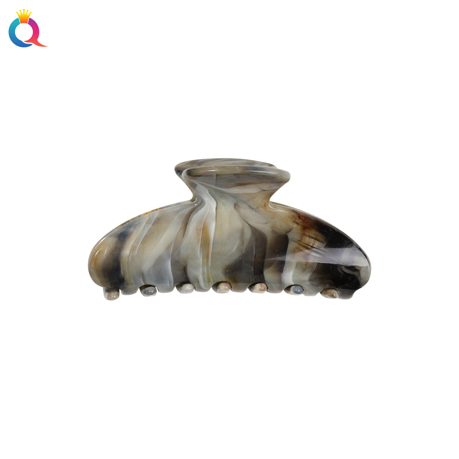 Wholesale of Qiyue Cross-border large gold coin square head marble-patterned grabbers, simple ponytail updo hair clips, and women's shark clips Item Picture