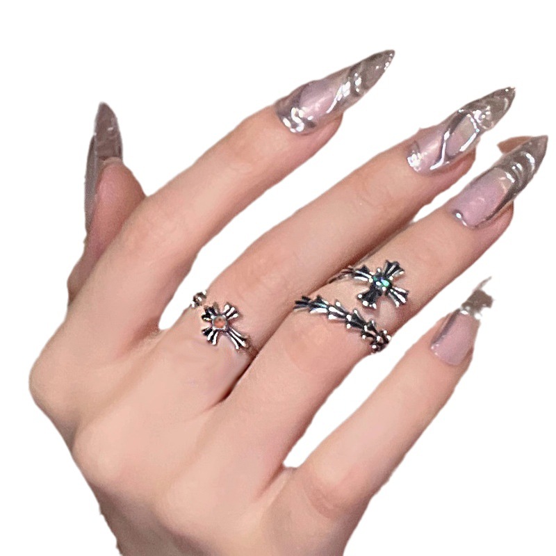 Retro aged cross opening adjustable ring, trendy sweet and cool couple style ring, unique hip-hop style ring Item Picture