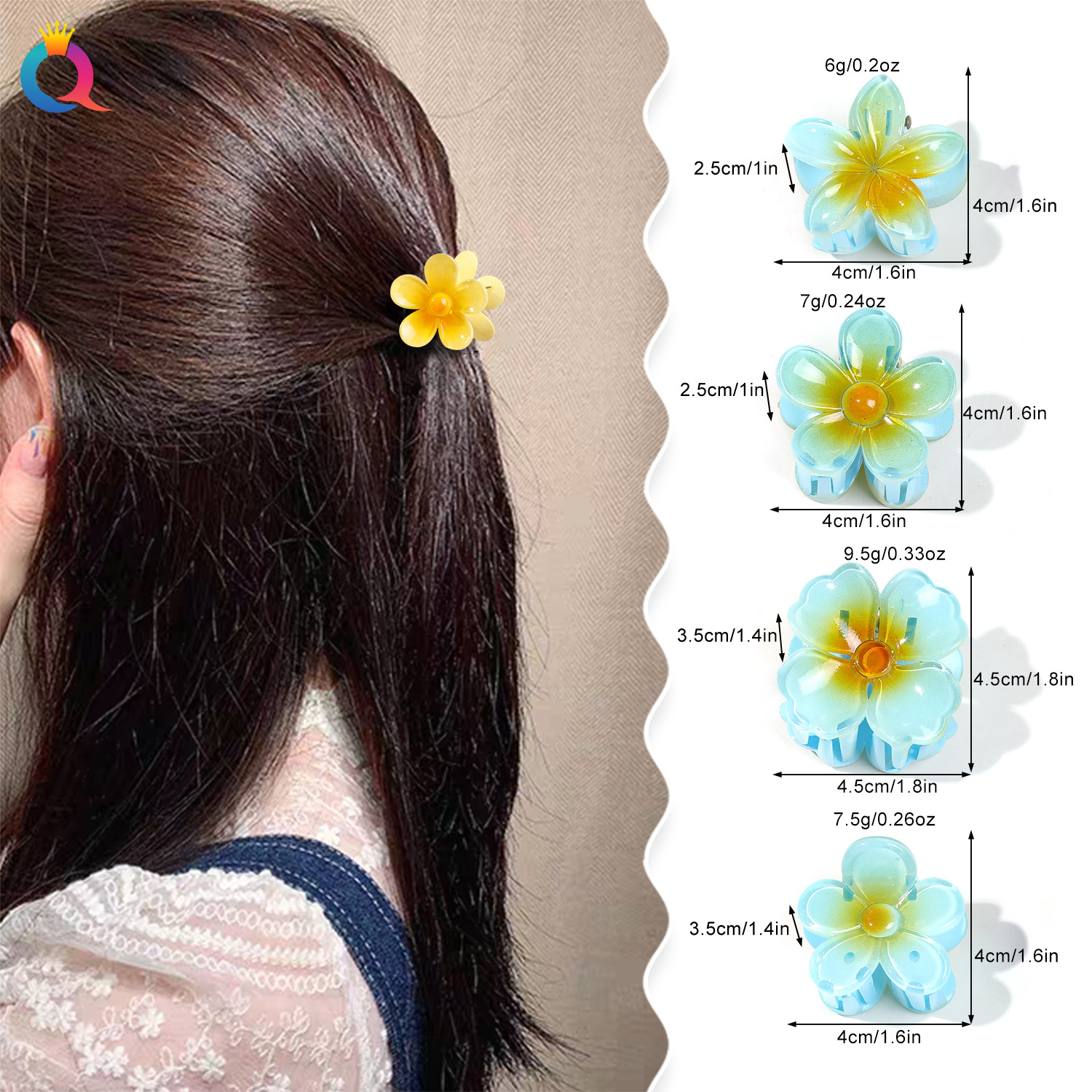 Wholesale of Qiyue Cross-border ABS colored hair clips, egg flower small scratch clips, women's high-end updo ponytail clips and hair accessories details Picture