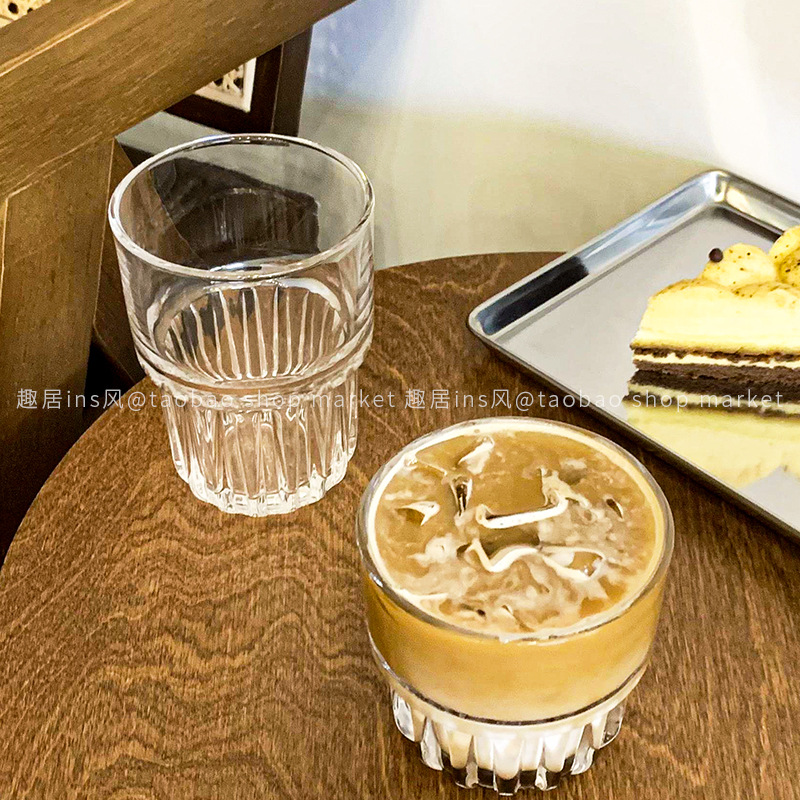 Ins-style creative stacked cups, glass cups, home living room, coffee shop, high appearance level, milkshake, latte, coffee cups Specification drawing