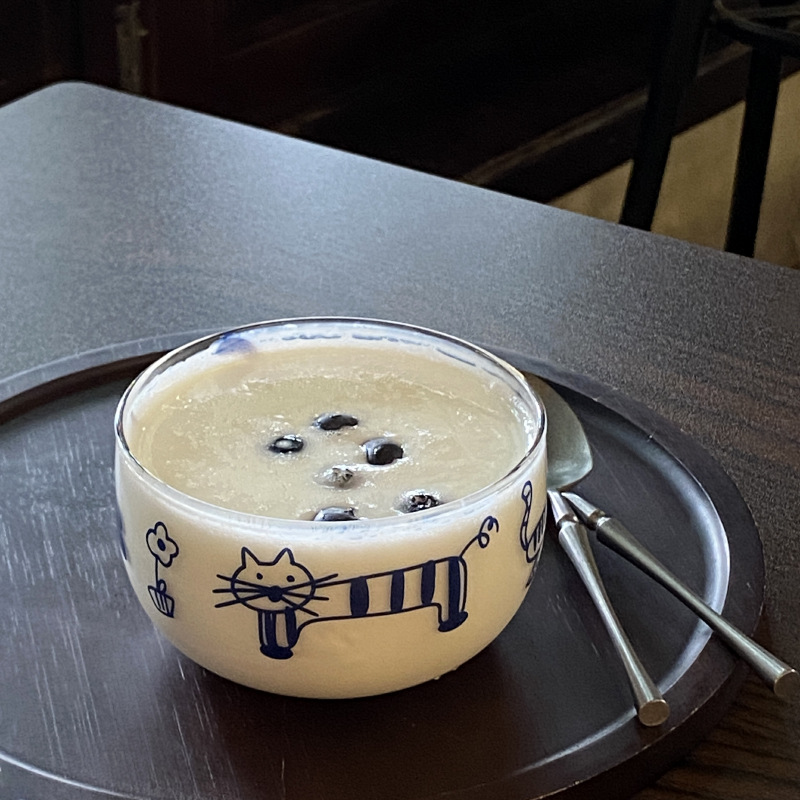 Niche Korean ins fun and cute cat glass bowl with lines, high-temperature resistant cartoon high borosilicate fruit bowl, yogurt bowl Specification drawing