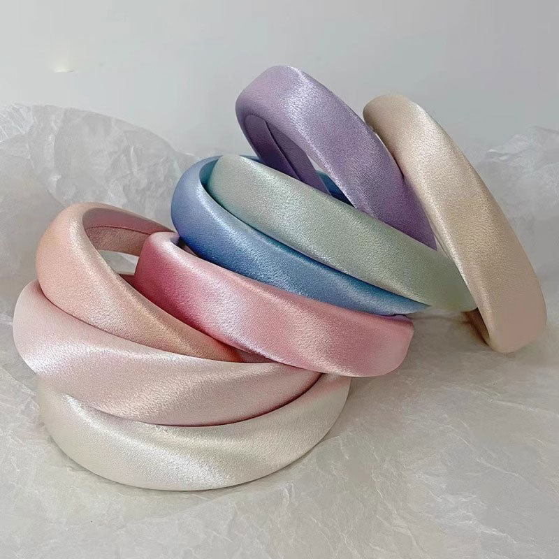 Satin, fine-textured Morandi color sponge hairband, high-end, wide edge, elegant, high top hairband, thickened headband for washing the face Specification drawing
