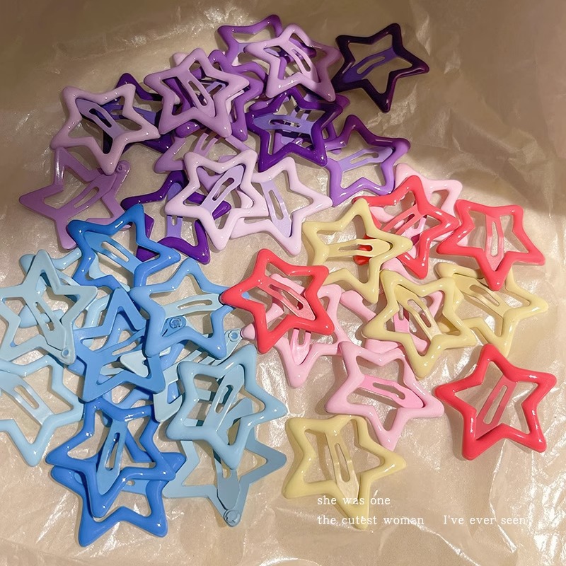 y2k Star Dopamine Hair Clip, Sweet and Cool five-pointed star bb clip, Korean style, ins side bangs hair clip and hair accessory Specification drawing