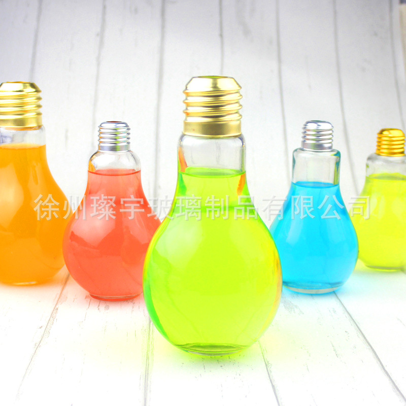 Creative light bulbs, beverage bottles, milk tea bottles, light bulb glass bottles, creative yogurt cups, juice milk tea shop beverage bottles Specification drawing