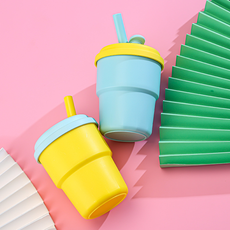 Household drinking water, soup, milk cups, colorful anti-drop baby water cups, children's silicone straw cups, baby learning to drink cups details Picture