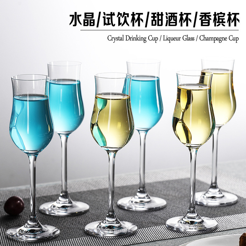Wholesale Idelita crystal glass tasting glasses, tulip sweet wine glasses, champagne glasses and tasting glasses with logo printing Specification drawing