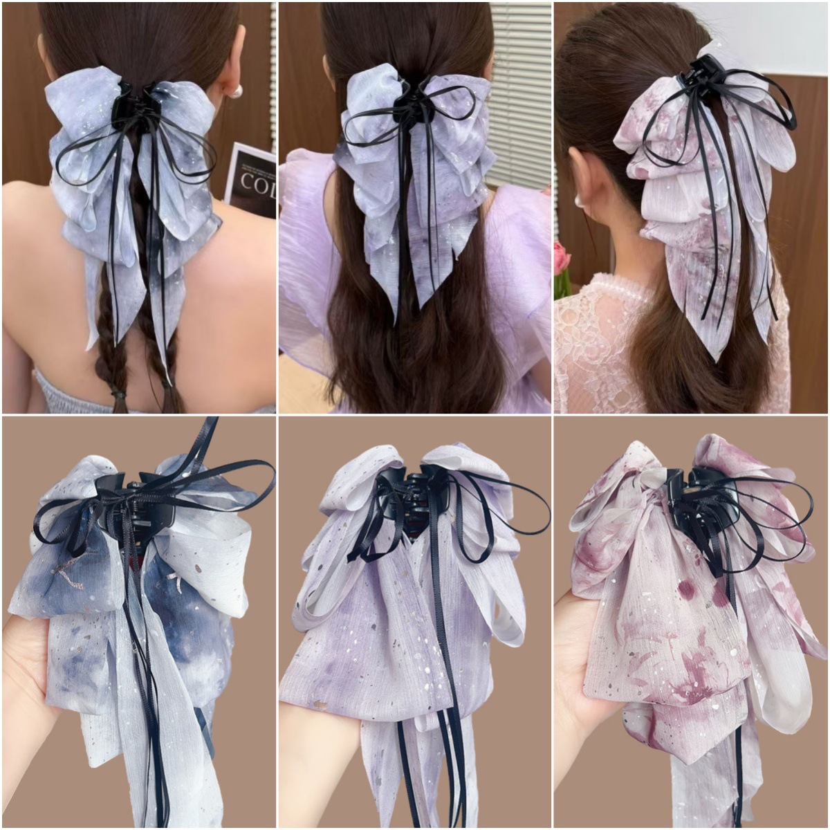 This is a new summer fashion and versatile hair clip with a traditional Chinese style and ethereal charm, featuring tassels, ribbons, and bows. It can be half-tied at the back of the head full figure