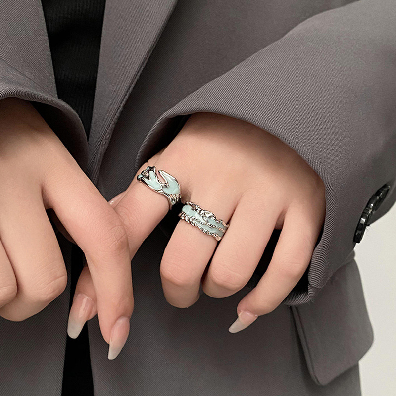 Mint-colored drip glaze irregular texture open ring for women's ins, cold style, niche design, high-end feel ring Specification drawing