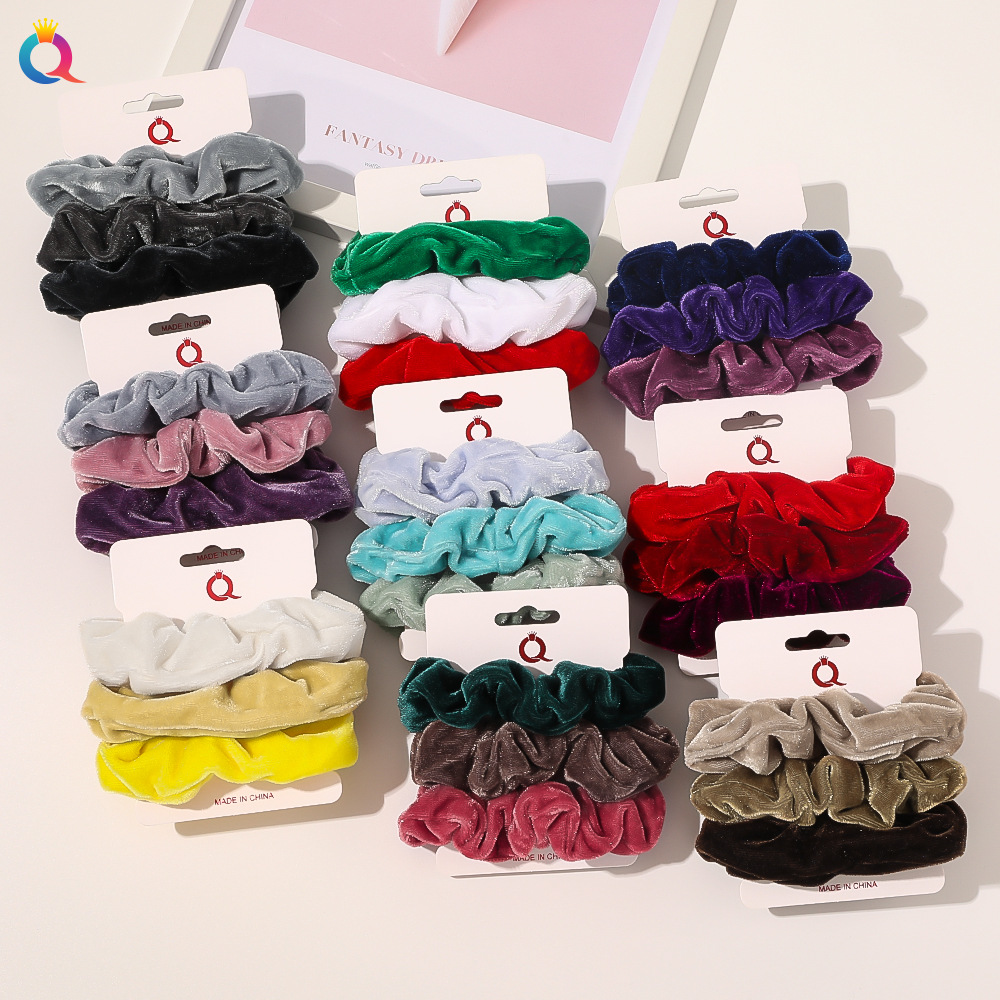 Qiyue's new autumn and winter velvet three-color set large intestine hair band: Simple and fashionable hair band large intestine hair band accessory full figure
