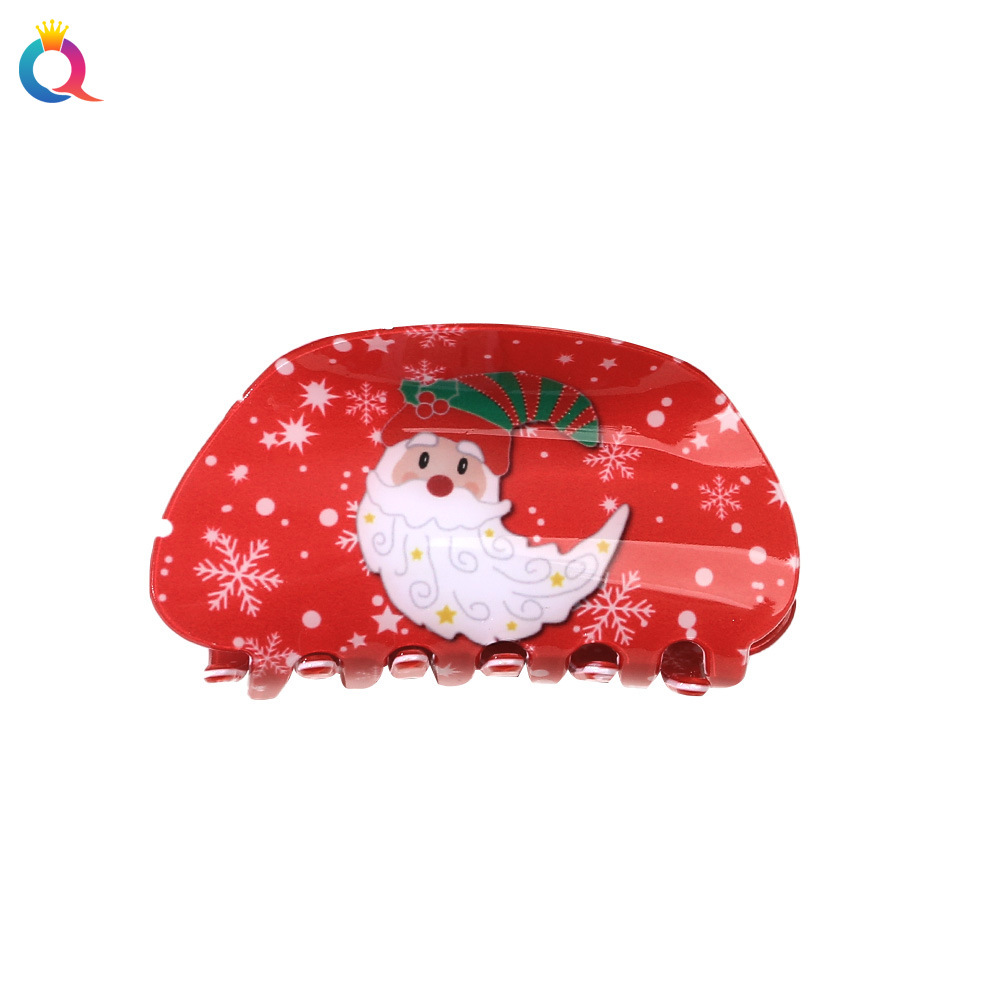 Qiyue Cross-border Christmas hairpins, cute cartoon printed acrylic grabbers, hair curls, shark clips, hair accessories wholesale Item Picture