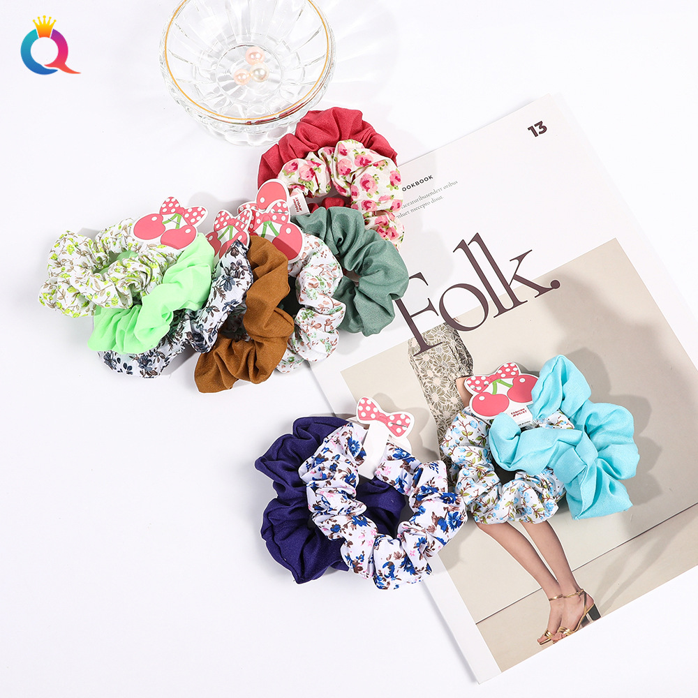 Qiyue Cross-border Amazon European and American hair circle Pig large Intestine Fresh and clean large intestine hair circle tied hair ponytail large Intestine hair circle hair flower Specification drawing