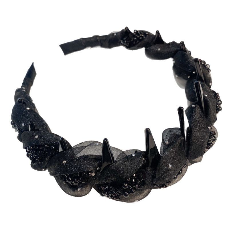 Light luxury black beaded hairband for women, 2025 new style, high skull top with teeth, inverted comb hairband, face wash hairpin Item Picture