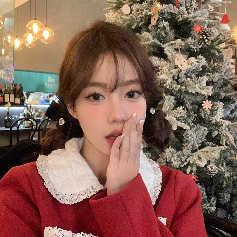 A chaebol heiress's New Year velvet black bow hair clip, elegant velvet heart-shaped water diamond hair clip, retro bangs clip Specification drawing