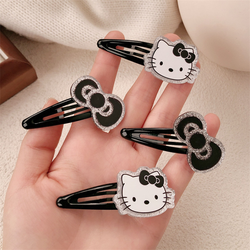 Black fine flash cat clips, hair clips, sweet and cool girl's bow, bb clips, side clips, children's hair clips, bangs clips Specification drawing
