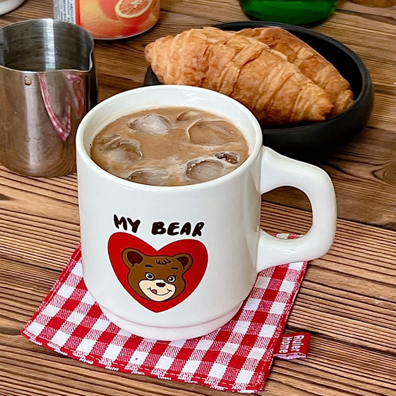 Bolimei Ins-style cute bear ceramic cups, mugs, breakfast milk cups, couple coffee cups, gift water cups full figure