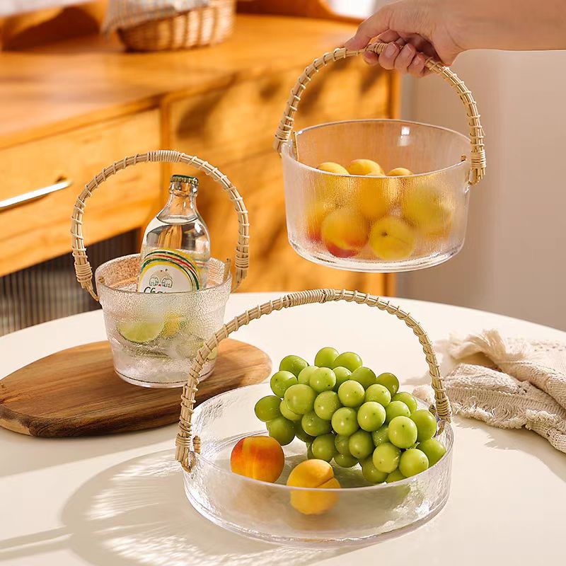 Wicker hand-held basket, Internet celebrity, high appearance level, fruit plate, living room glass storage, snack plate, ice bucket, high-end fruit basket details Picture
