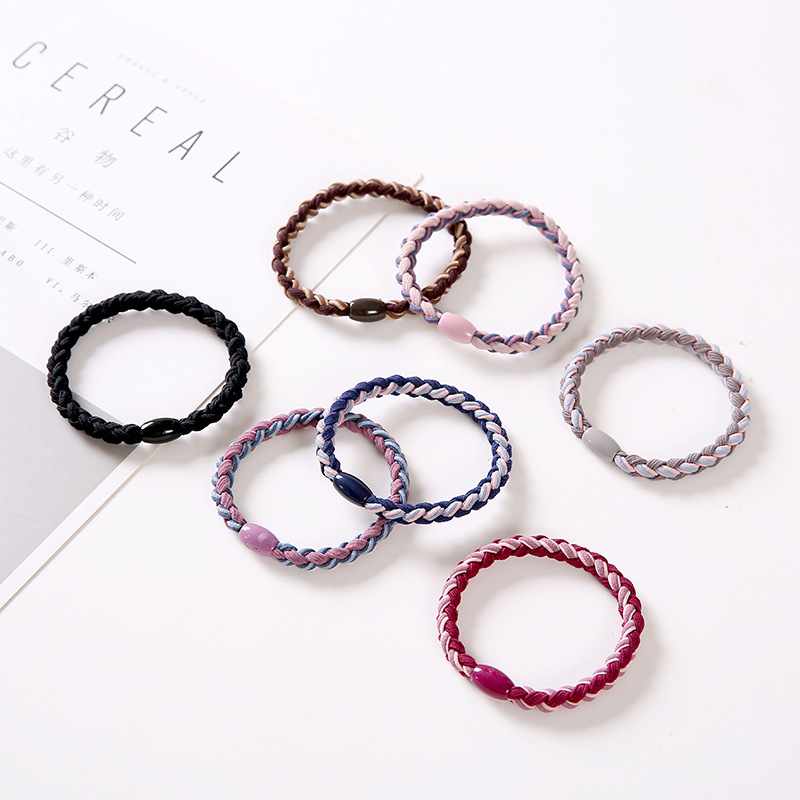 Qiyue Two-color braided hair band, Korean version high-elasticity hair tie, thick leather band braided hair tie A103 details Picture