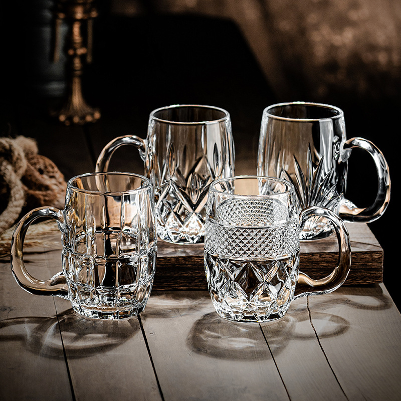 Glass handle beer mug, home bar, ktv, restaurant draft beer mug, large-capacity commercial thickened handle beer mug Specification drawing