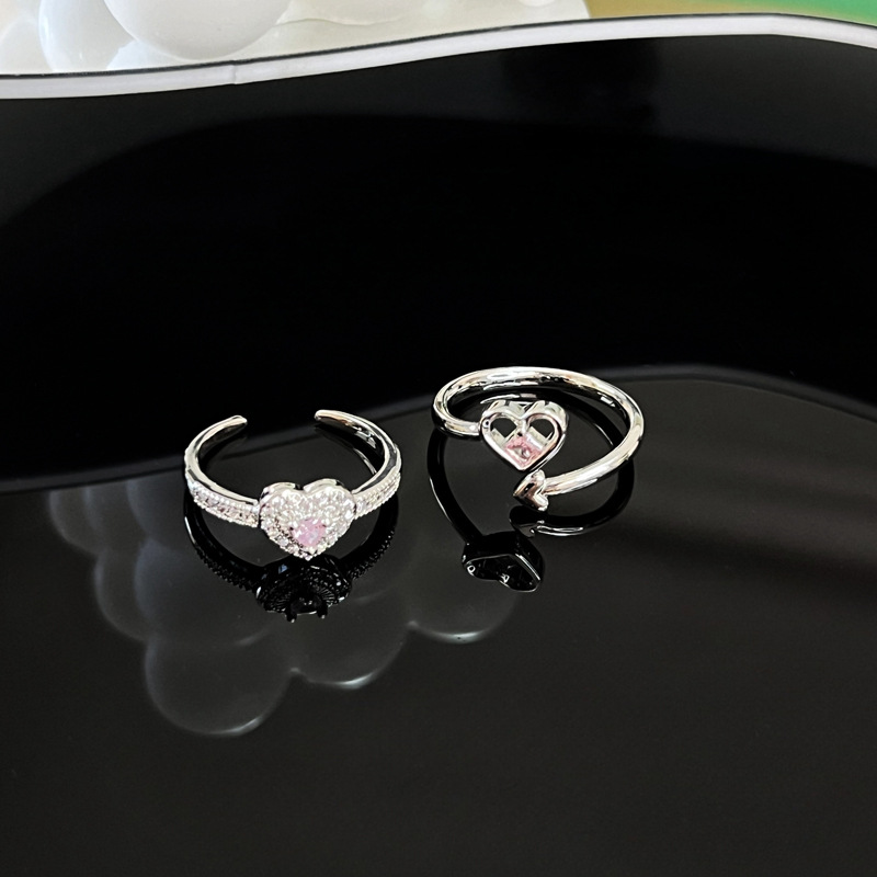 Minimalist pink diamond sweet and cool open-top ring for women on Instagram, with a cold and luxurious style, fashionable and versatile Specification drawing