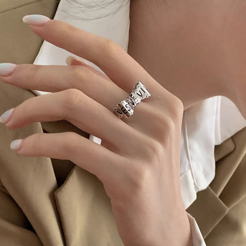 Retro, individualistic, trendy, letter lace, bow, open ring, women's niche design sense, elegant and fashionable food ring details Picture
