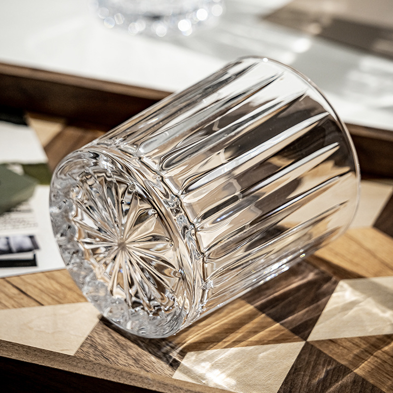 High-end striped glass cups, whisky wine glasses, American iced coffee cups, latte cups, transparent milk breakfast cups details Picture