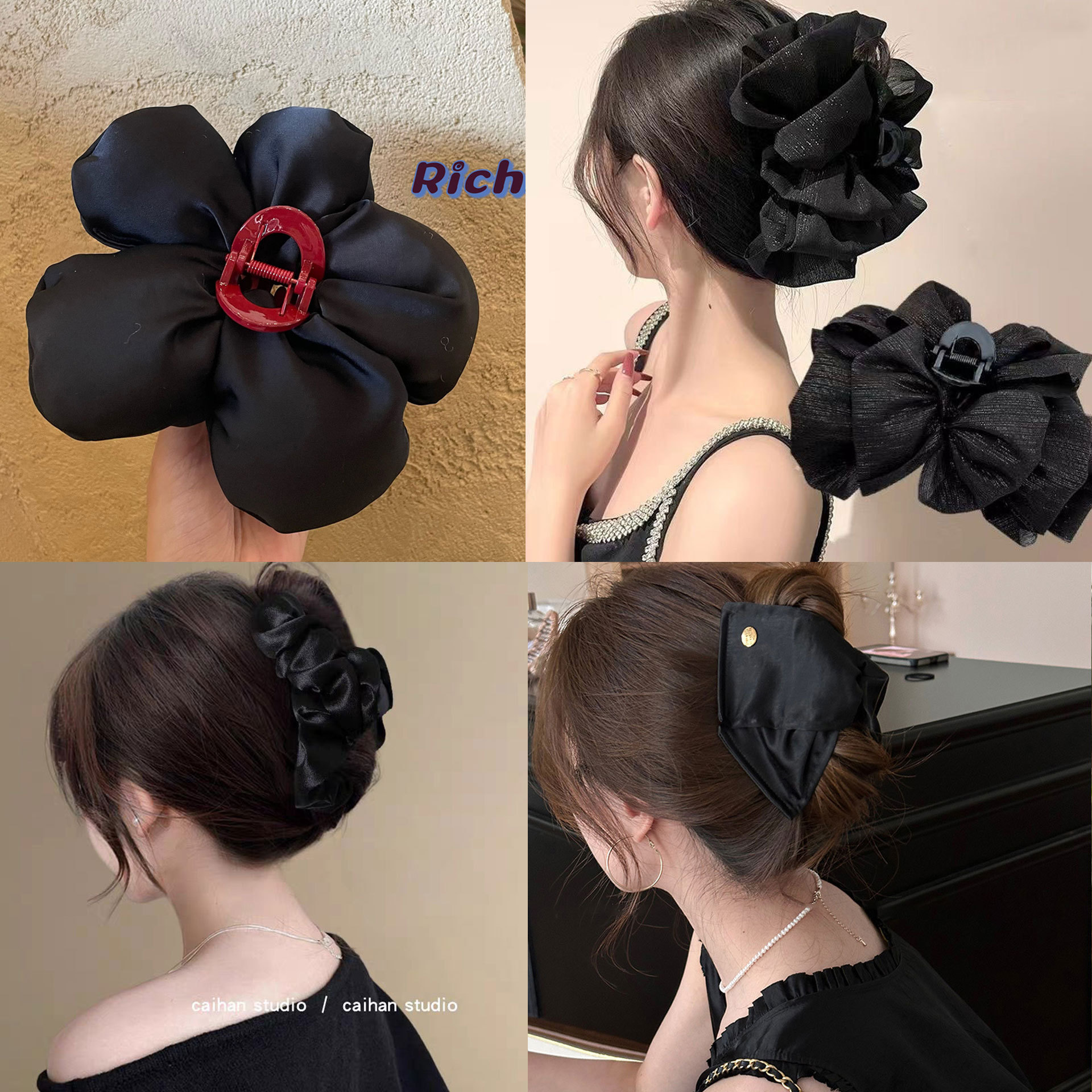 Korean flower hair clips for women exude a sense of high-end sophistication. The shark claw clip at the back of the head, extra-large hair volume, and many bow hair clips full figure