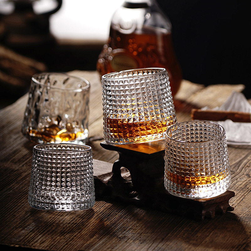 Wholesale of Japanese-style rotating whisky glasses, high-end glass wine glasses, untophable dolls, 260ml beer glasses and rotating cups details Picture