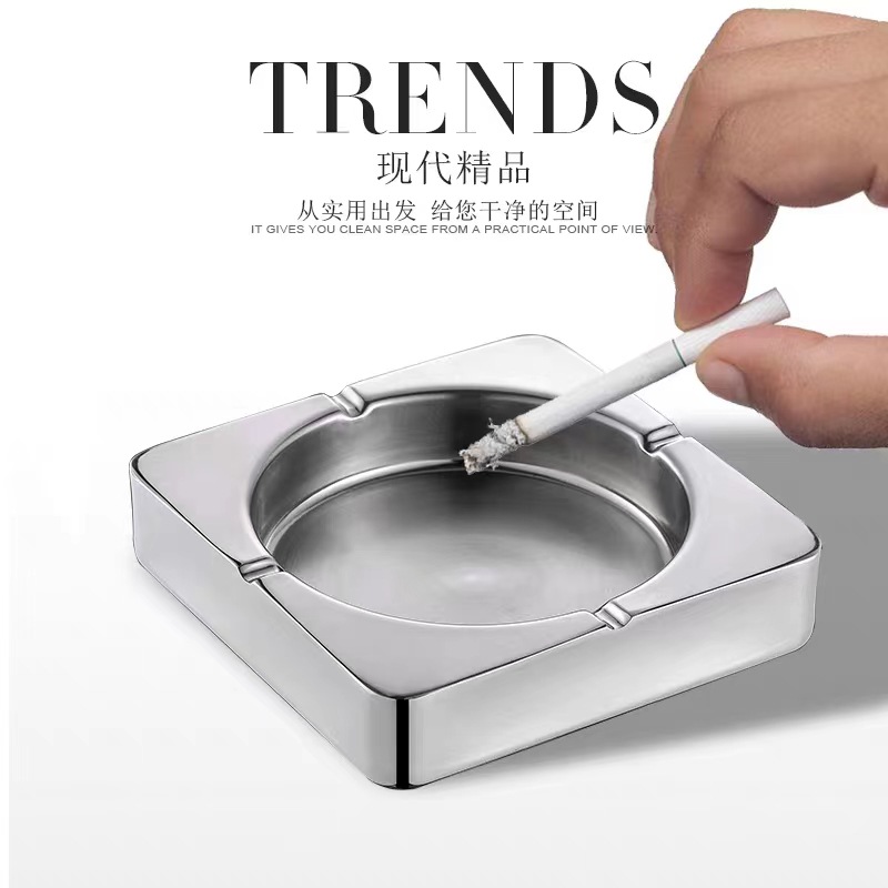 Enlarged square ashtray, thickened stainless steel ashtray, family-specific, bar, KTV, large-diameter double-layer ashtray details Picture