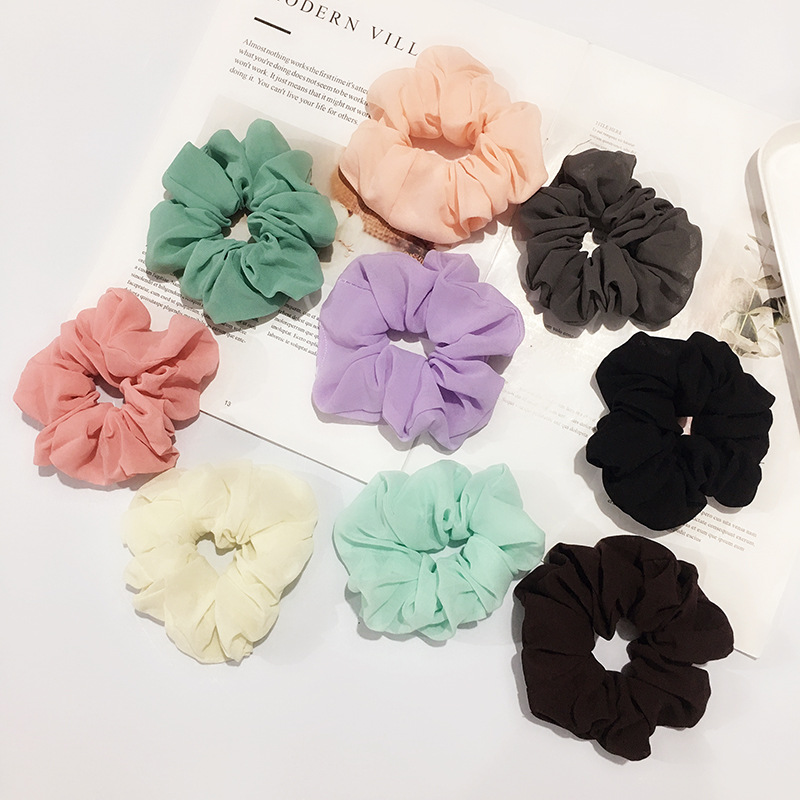 Qiyue Cross-border Large Intestine Ring, simple solid color fabric chiffon, Korean linen large Intestine Hair ring, chiffon head ring, Korean version hair accessory full figure