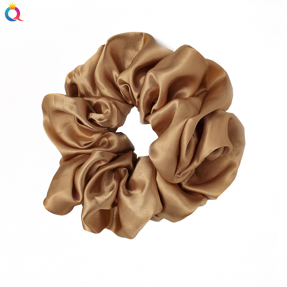 Qiyue European and American Cross-border Fashion colorful Large Intestine Hair Band, solid color Ding, versatile ponytail hair band, hair rope, OL hair accessory for women Item Picture