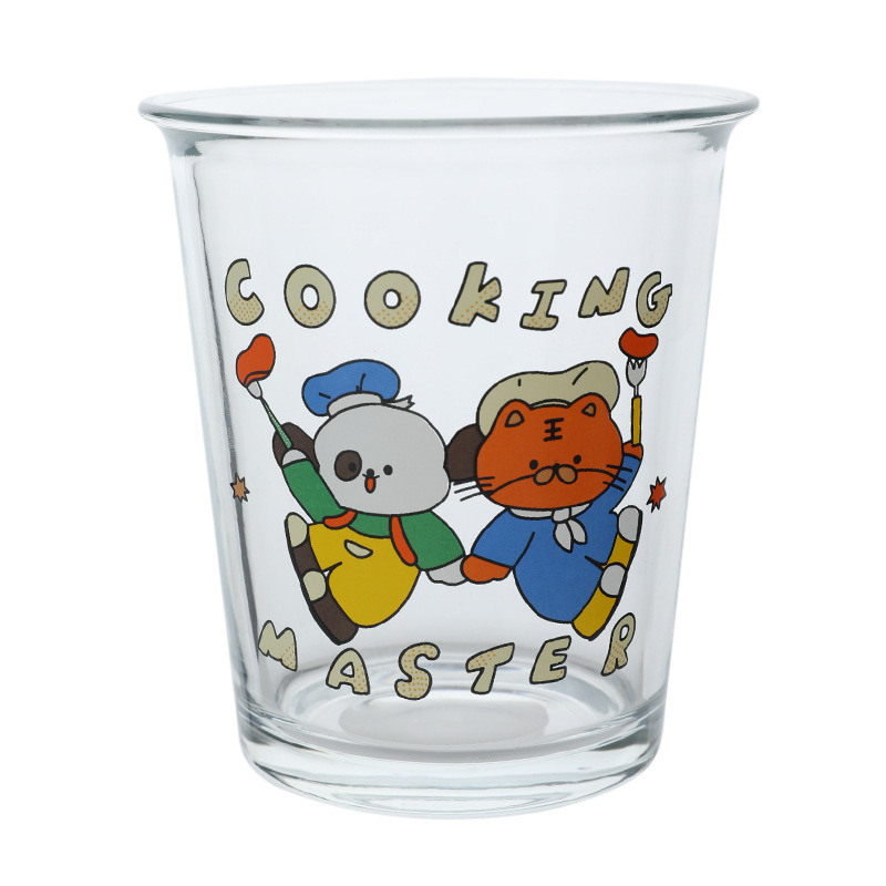 Bolimei flip mouth cartoon glass milk cup, coffee cup, cold brew cup, glass cup, home juice drinking cup Item Picture