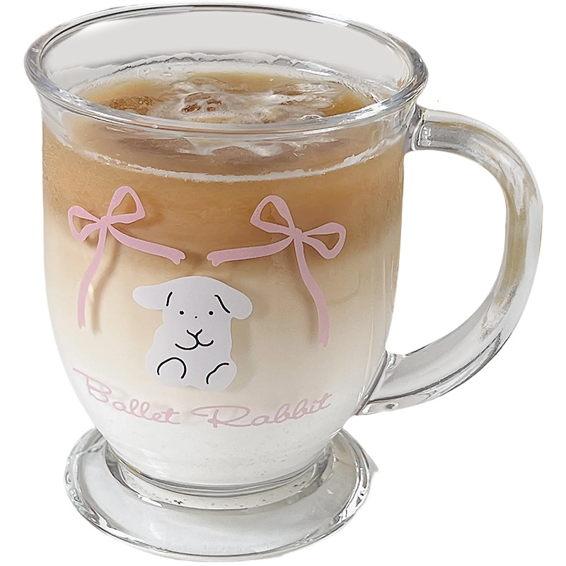 Ins-style high-appearance-level glass water cups, cartoon couple coffee cups, girls' water cups, cartoon girlish glass cups Item Picture