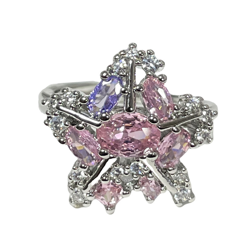 Sweet star pink diamond light luxury open ring for women on Instagram, cold style, niche design sense, elegant and stylish layered food ring Item Picture