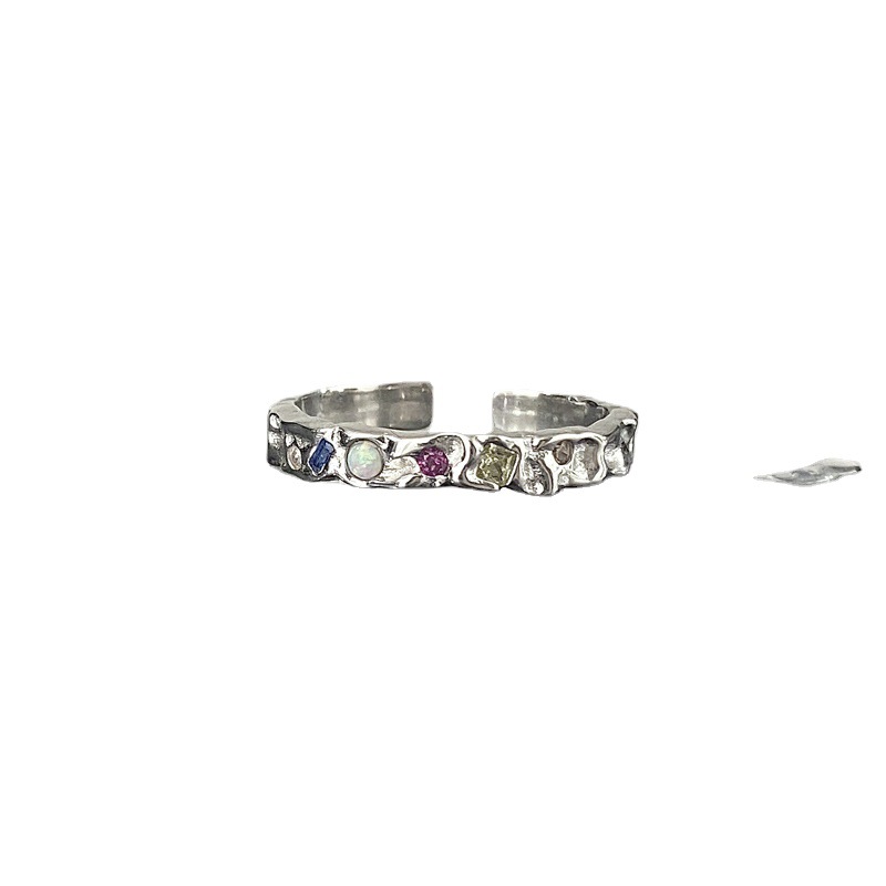 A retro star chain open ring with a niche design for women's ins, exquisite and fashionable, versatile colored diamond zirconia ring Item Picture