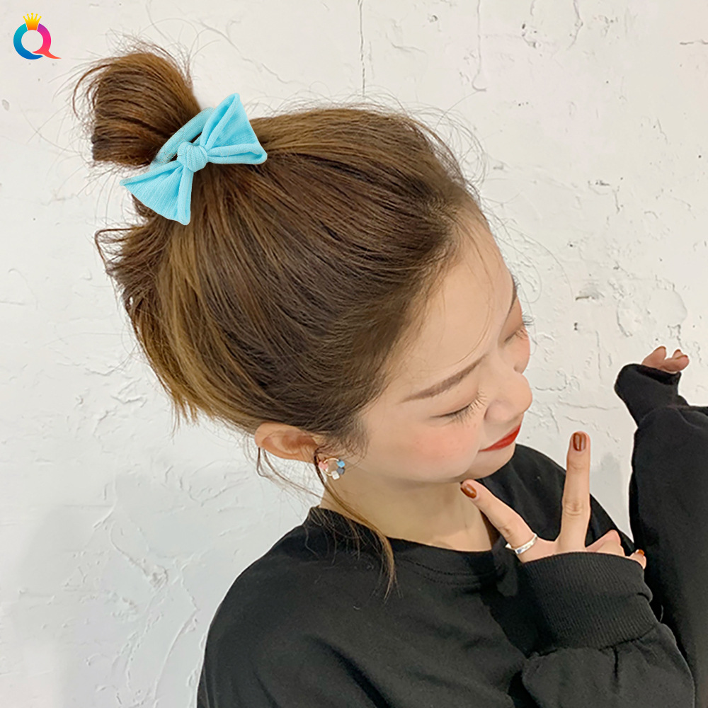 Qiyue Japanese and Korean popular candy-colored hair tie basic style bow seamless hair band simple ponytail rubber band details Picture
