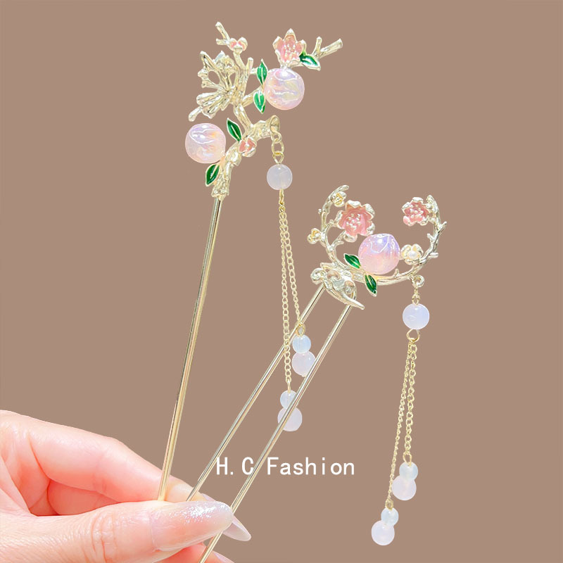 Ancient-style tassel metal hairpins, oil-dripping flower-shaped U-shaped hairpins, new Chinese-style high-end updo hairpin accessories full figure
