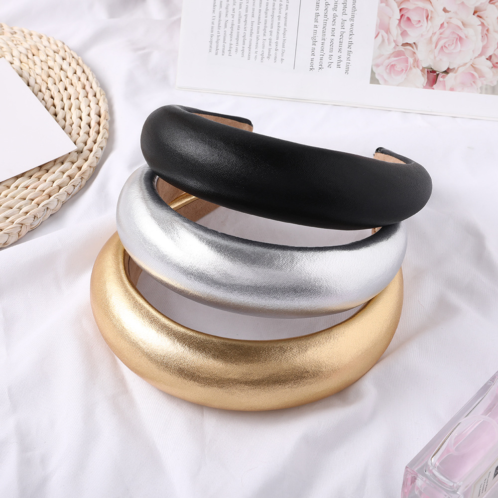 Qiyue's new cross-border leather sponge hair band, fashionable headband, thickened fabric, wide-edge headband and hair accessory B111 details Picture