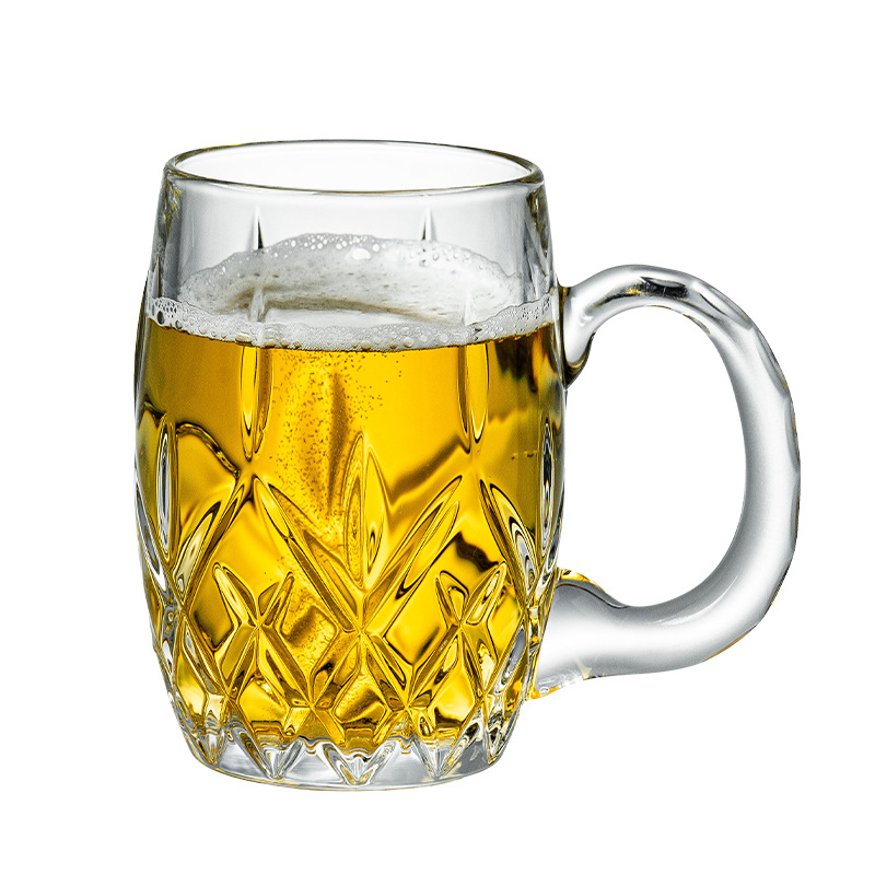 Glass handle beer mug, home bar, ktv, restaurant draft beer mug, large-capacity commercial thickened handle beer mug Item Picture