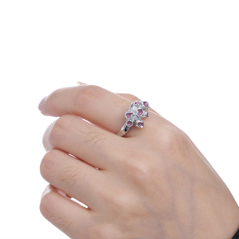 Irregular texture pink drip glaze open ring for women's fashion, individuality, niche design, fashionable and simple food ring trend Specification drawing