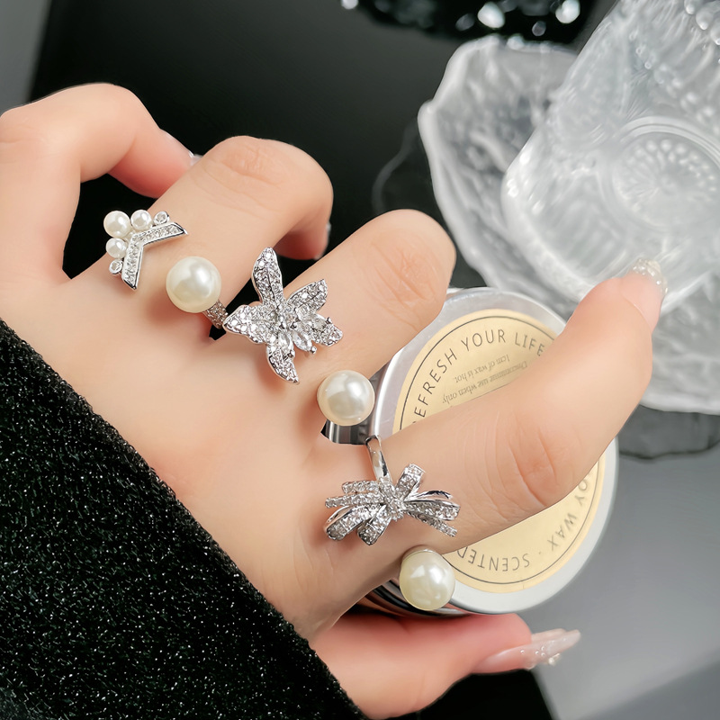 Exquisite French gentle flower pearl open ring for women's ins, cold style, niche, high-end, light luxury food ring full figure